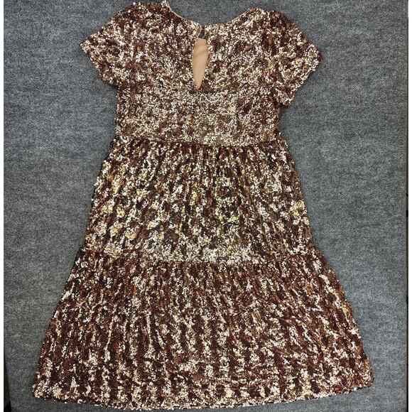 Anthropologie MAEVE Dress Womens Medium Pink Bernadette Sequin Tiered Midi Heavy - Picture 6 of 16